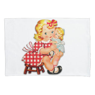 Funda De Cojín Niña retro vintage muñeca niña