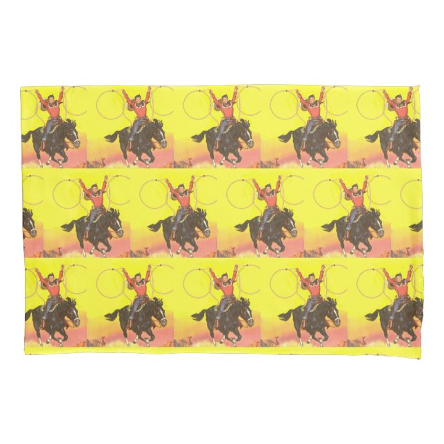 Funda De Cojín Niño de Cowboy en caballo con cuerdas en escena de (Anverso)