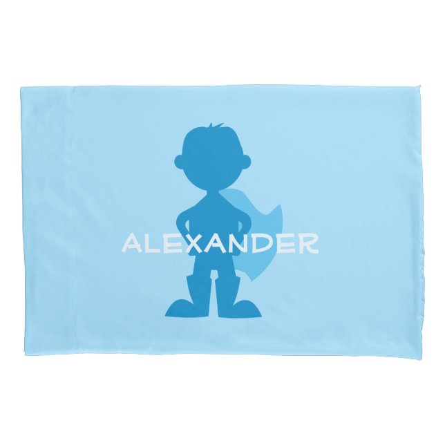 Funda De Cojín Niño Superhéroe niño Silhouette Azul personalizado (Anverso)