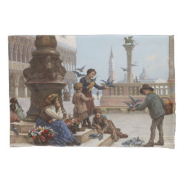 Funda De Cojín Niños alimentando palomas en Venecia (por Paoletti