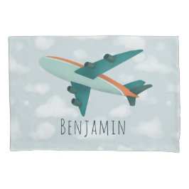 Funda De Cojín Niños con avión azul estirado y moderno