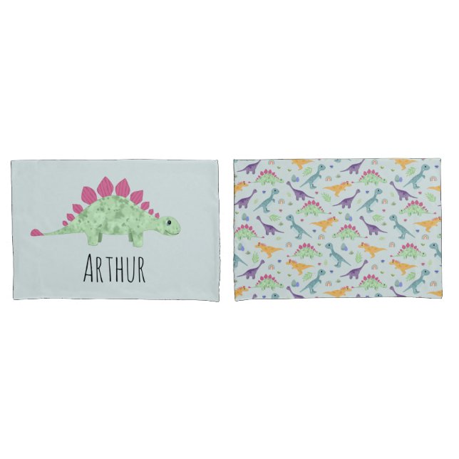 Funda De Cojín Niños Cute Blue T-Rex Dinosaur Nombre Niños (Anverso - Set)