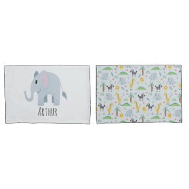 Funda De Cojín Niños Cute Safari Animales Elefante Nombre Niños