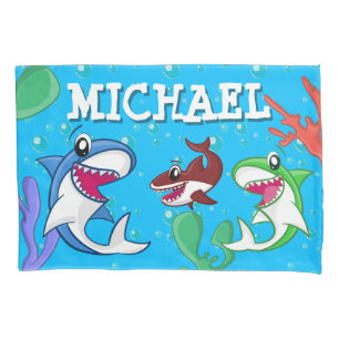 Funda De Cojín Niños Personalizados tiburones bajo el mar azul