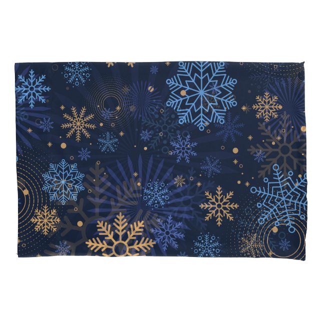 Funda De Cojín Noche de Invierno: Patrón de copos de nieve azules (Anverso)