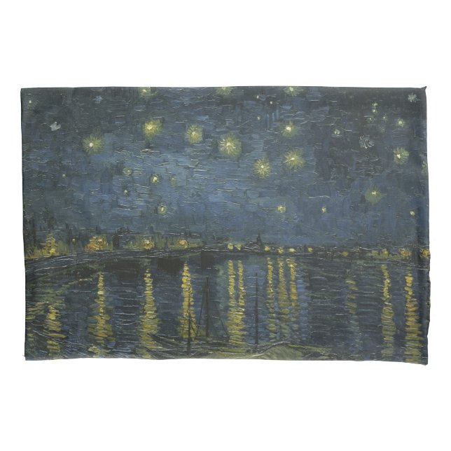 Funda De Cojín Noche estrellada sobre el Ródano, pintura al óleo  (Anverso)