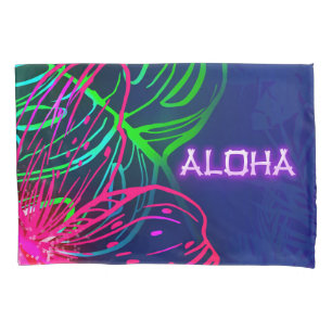 Funda De Cojín Noche Tropical de Luau Eléctrico Neon Aloha