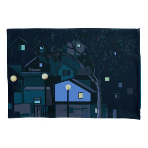 Funda De Cojín Noches urbanas luces de la ciudad azul-verde