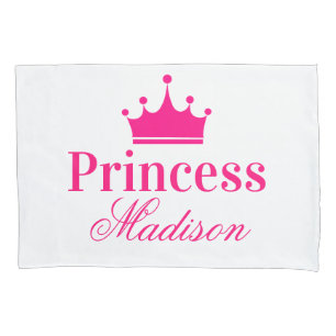 Funda De Cojín Nombre de la corona de la princesa blanca y rosa c