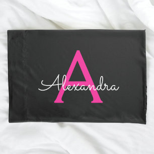 Funda De Cojín Nombre del Monograma de Giro del Guión Negro Calie