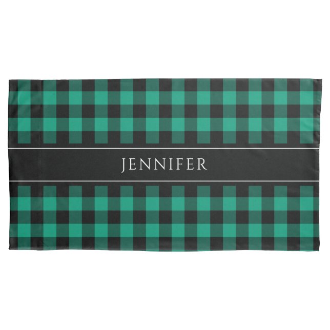 Funda De Cojín Nombre del patrón de granjas Green & Black Gingham (Anverso)