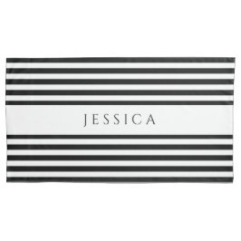 Funda De Cojín Nombre del patrón rayado negro y blanco