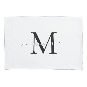 Funda De Cojín Nombre monogramado en blanco y negro Mínimo