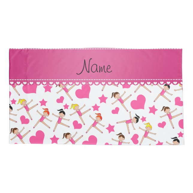 Funda De Cojín Nombre personalizado chica blanco gimnastas corazo (Reverso)