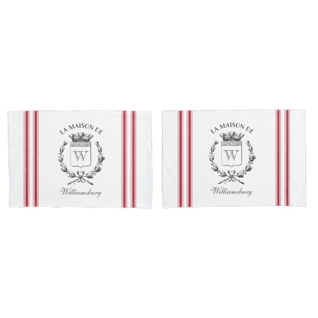 Funda De Cojín Nombre personalizado de cinta roja francesa estilo (Anverso - Set)
