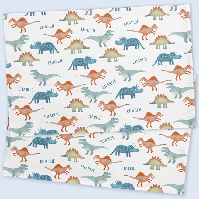 Funda De Cojín Nombre personalizado de dinosaurio (Fun and unique personalized child's name dinosaur pillow case for a kid's room)