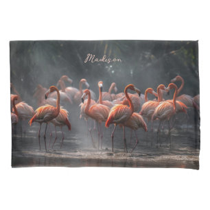 Funda De Cojín Nombre personalizado de Flamingos tropicales