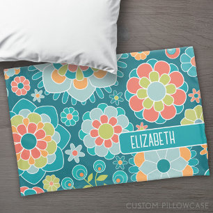 Funda De Cojín Nombre personalizado del patrón floral de verano c