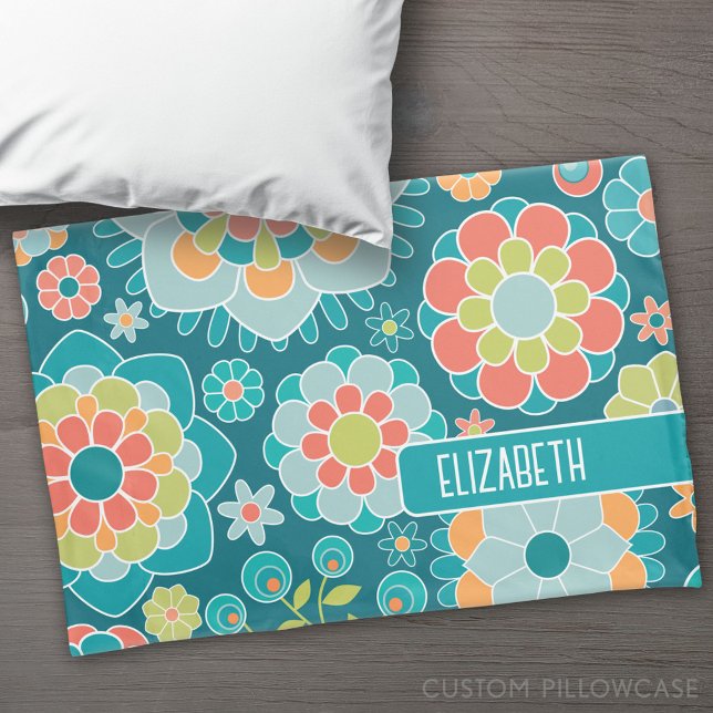 Funda De Cojín Nombre personalizado del patrón floral de verano c (Custom Pillowcase)