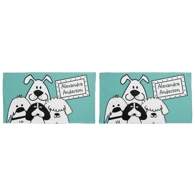 Funda De Cojín Nombre personalizado Doodles de perro de corte (Anverso - Set)