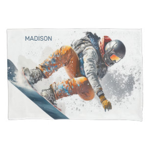 Funda De Cojín Nombre personalizado Ilustracion Snowboarder
