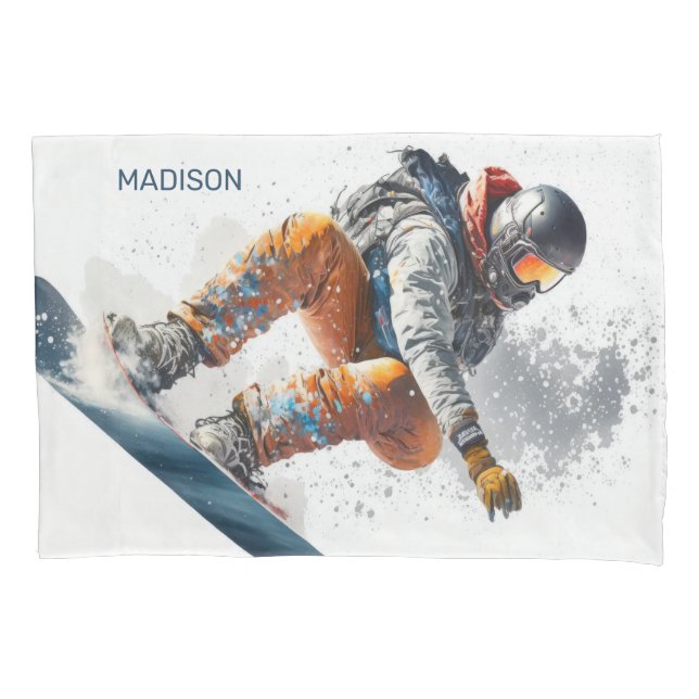 Funda De Cojín Nombre personalizado Ilustracion Snowboarder (Anverso-izquierdo)