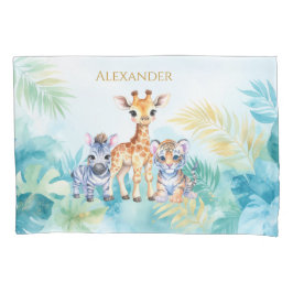 Funda De Cojín Nombre personalizado Jungle Baby Zebra Giraffe y T