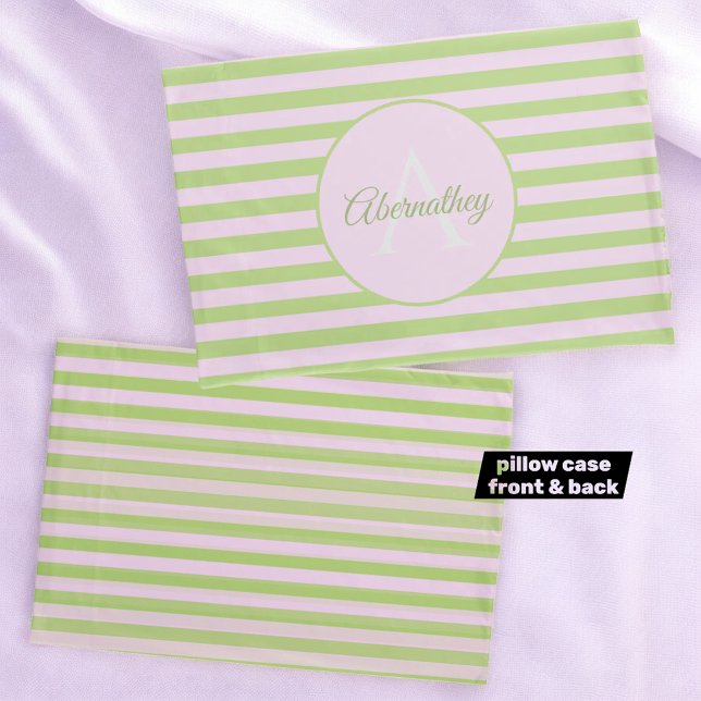 Funda De Cojín Nombre personalizado Monogramo Pastel Color Verde  (monogram and name template pillowcase)