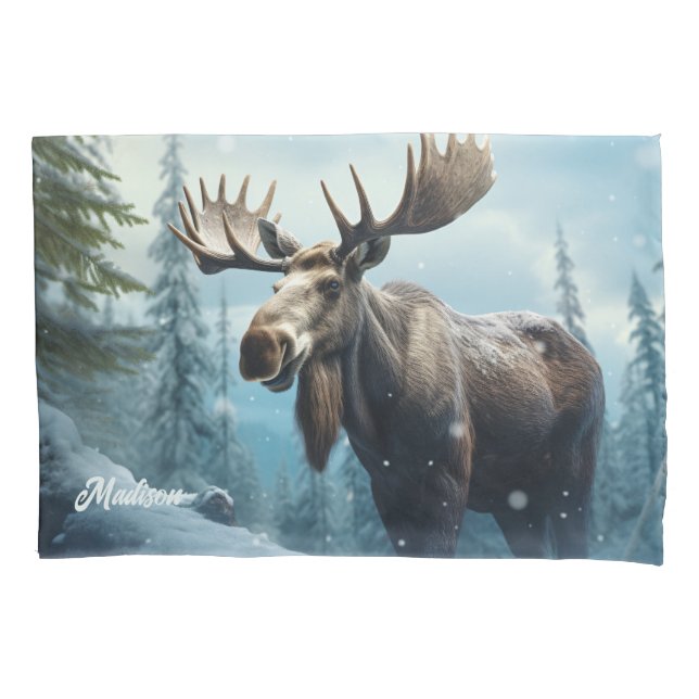 Funda De Cojín Nombre personalizado Moose de invierno (Anverso)