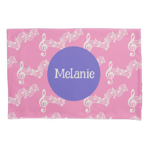 Funda De Cojín Nombre personalizado Notas musicales Girly Pink Pi