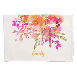 Funda De Cojín Nombre personalizado romántico floral brillante