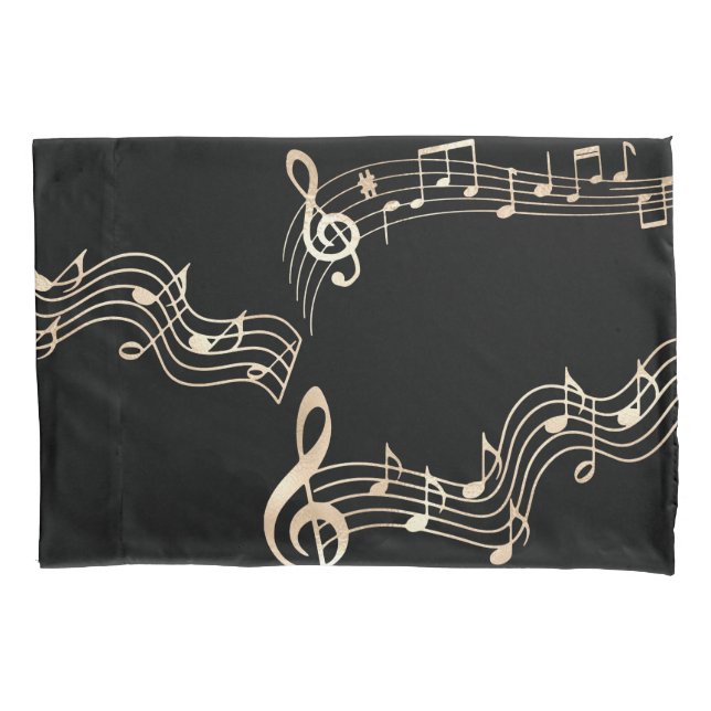 Funda De Cojín Notas sobre la música dorada en Black Medium (Anverso)