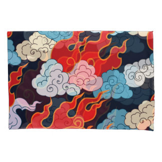 Funda De Cojín Nubes, llamas: Patrón de cosecha negra.