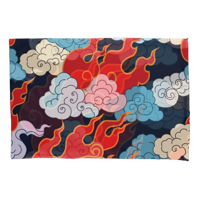 Funda De Cojín Nubes, llamas: Patrón de cosecha negra. (Anverso)