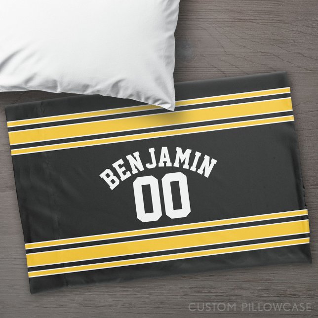 Funda De Cojín Número de nombre personalizado de Black and Gold S (Custom Pillowcase)