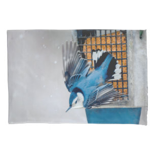 Funda De Cojín Nuthatch blanco en nieve - foto original
