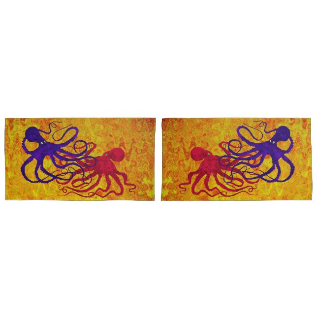 Funda De Cojín Octopus - Conjunto De Pillowases Del Rey (Anverso - Set)
