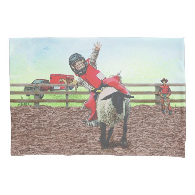 Funda De Cojín Oeste de Rodeo Cowgirl Mutton Busting (Anverso)