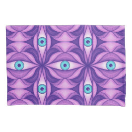 Funda De Cojín Ojos Quirosos Azules En Patrón Místico Púrpura