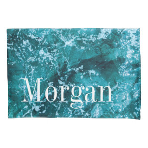 Funda De Cojín Olas de mar turquesa con monograma personalizado