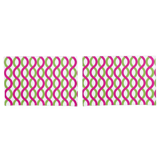 Funda De Cojín Olas en el patrón verde y fucsia (Anverso - Set)