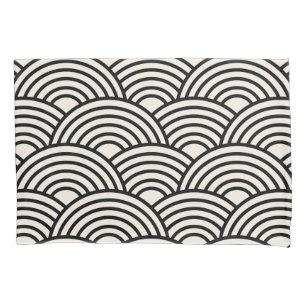 Funda De Cojín Onda Japonesa Seigaiha Blanco Negro Y Crema