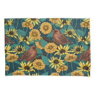 Funda De Cojín Ondas y flores en azul oscuro