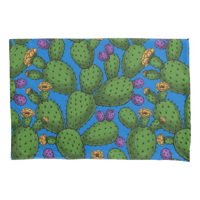 Funda De Cojín Opuntia florida sobre azul (Anverso-izquierdo)