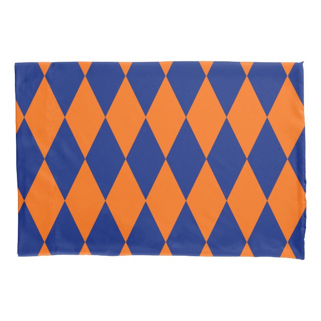 Funda De Cojín Orange and Blue Harlequin Checkered Design  (Anverso)