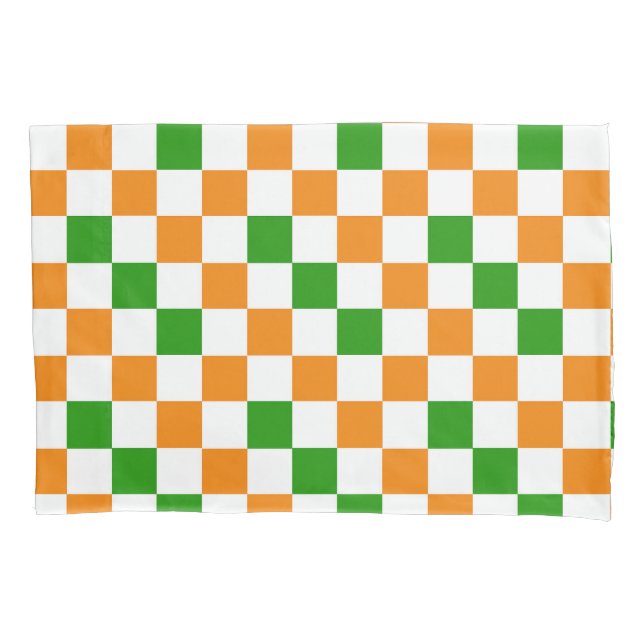 Funda De Cojín Orange White Green Checkered Pattern Design  (Anverso)