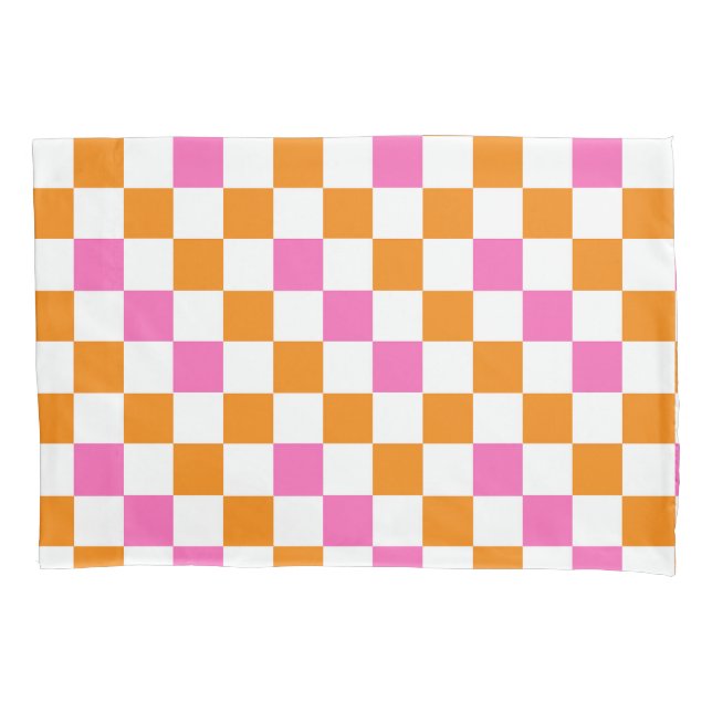 Funda De Cojín Orange White Pink Checkered Pattern Design  (Anverso)