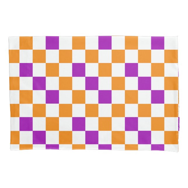 Funda De Cojín Orange White Purple Checkered Pattern Design  (Anverso)