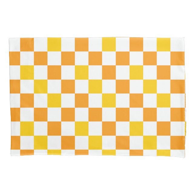 Funda De Cojín Orange White Yellow Checkered Pattern Design  (Anverso)