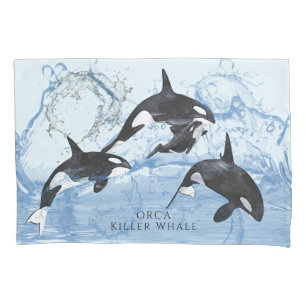 Funda De Cojín Orcas de acuarela blanca y negra increíbles